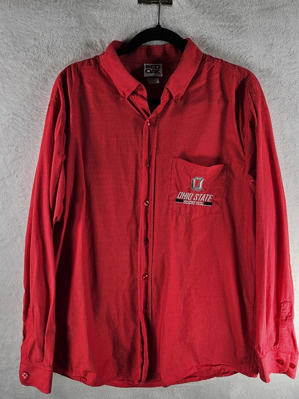 Red Oak Sportswear Ohio State Buckeyes Button-Down Shirt Red Mini Check Cotton